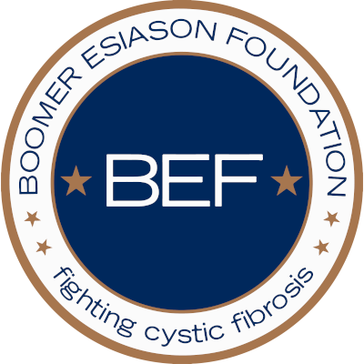 Boomer Esiason Foundation Logo - Navy blue sans-serif type inside circle with blue, tan, and white